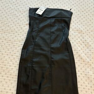 Zara faux leather strapless midi dress size XS